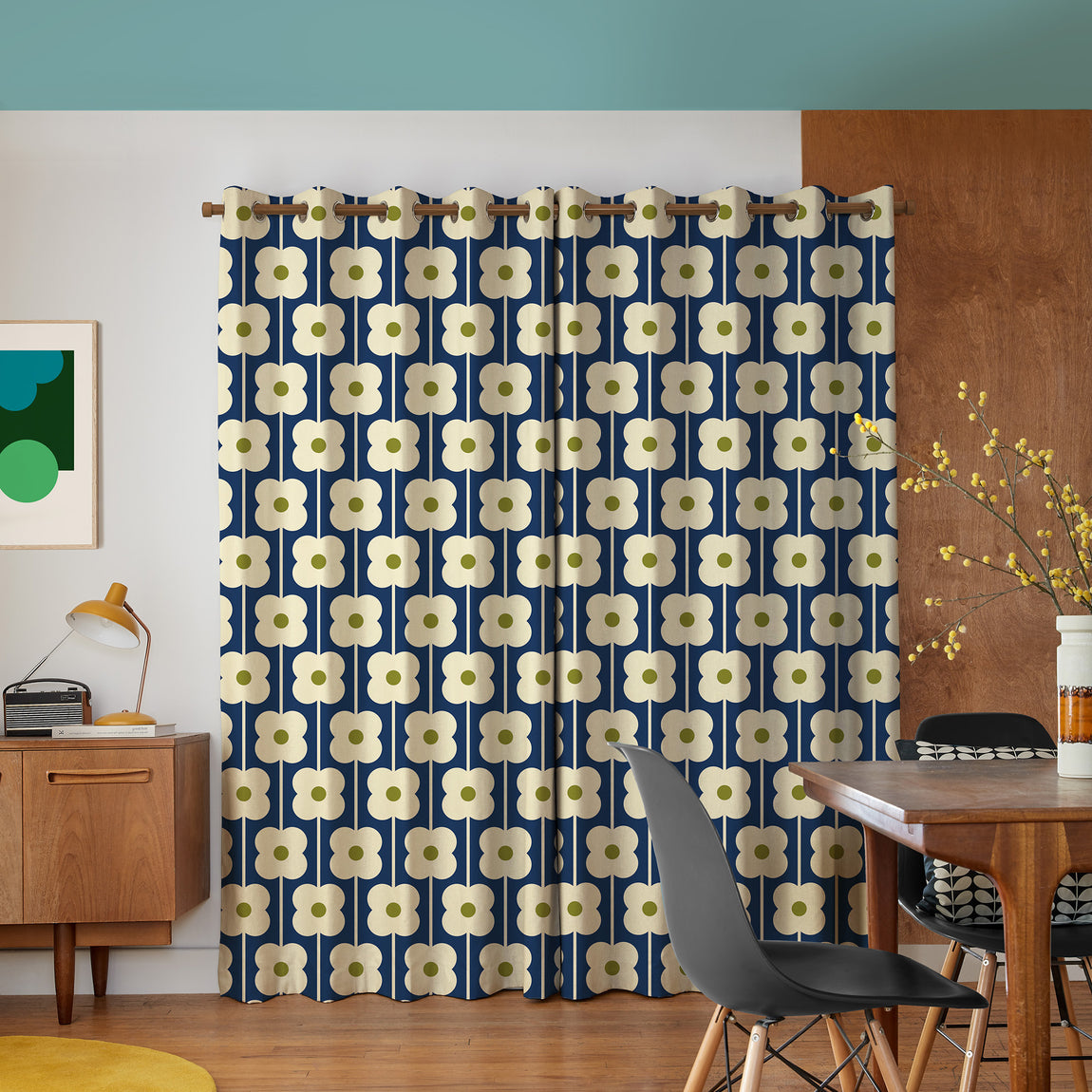 Orla Kiely Abacus Flower Made To Measure Curtains Navy