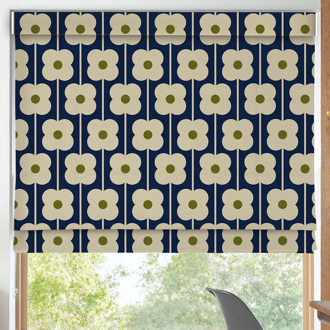 Orla Kiely Abacus Flower Made To Measure Curtains Navy