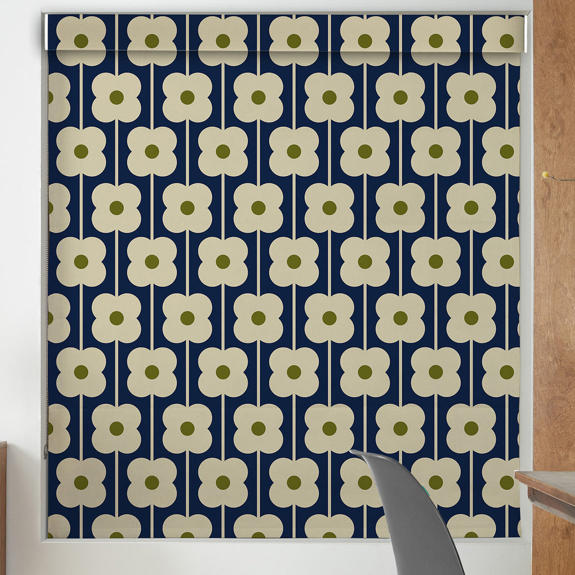 Orla Kiely Abacus Flower Made To Measure Roman Blind Navy