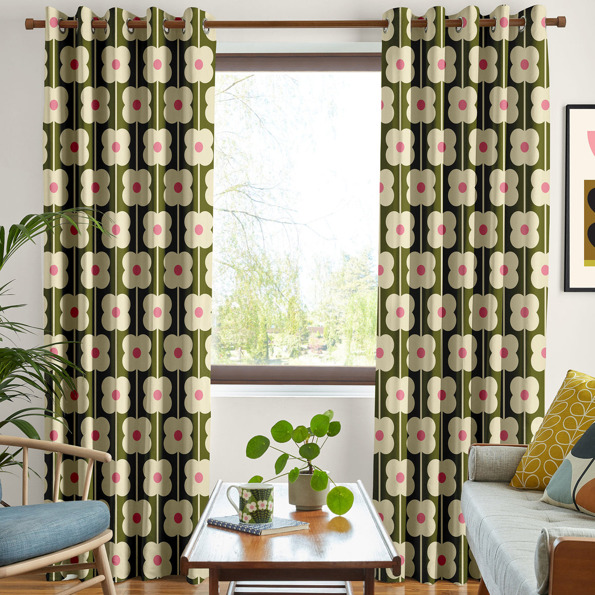 Orla Kiely Abacus Flower Made To Measure Roman Blind Seagrass