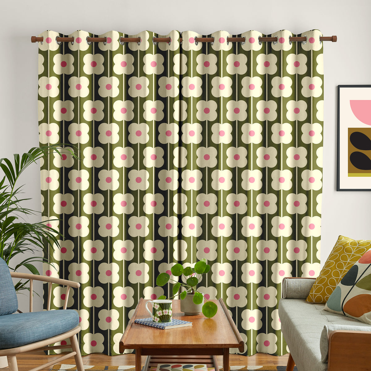Orla Kiely Abacus Flower Made To Measure Curtains Seagrass