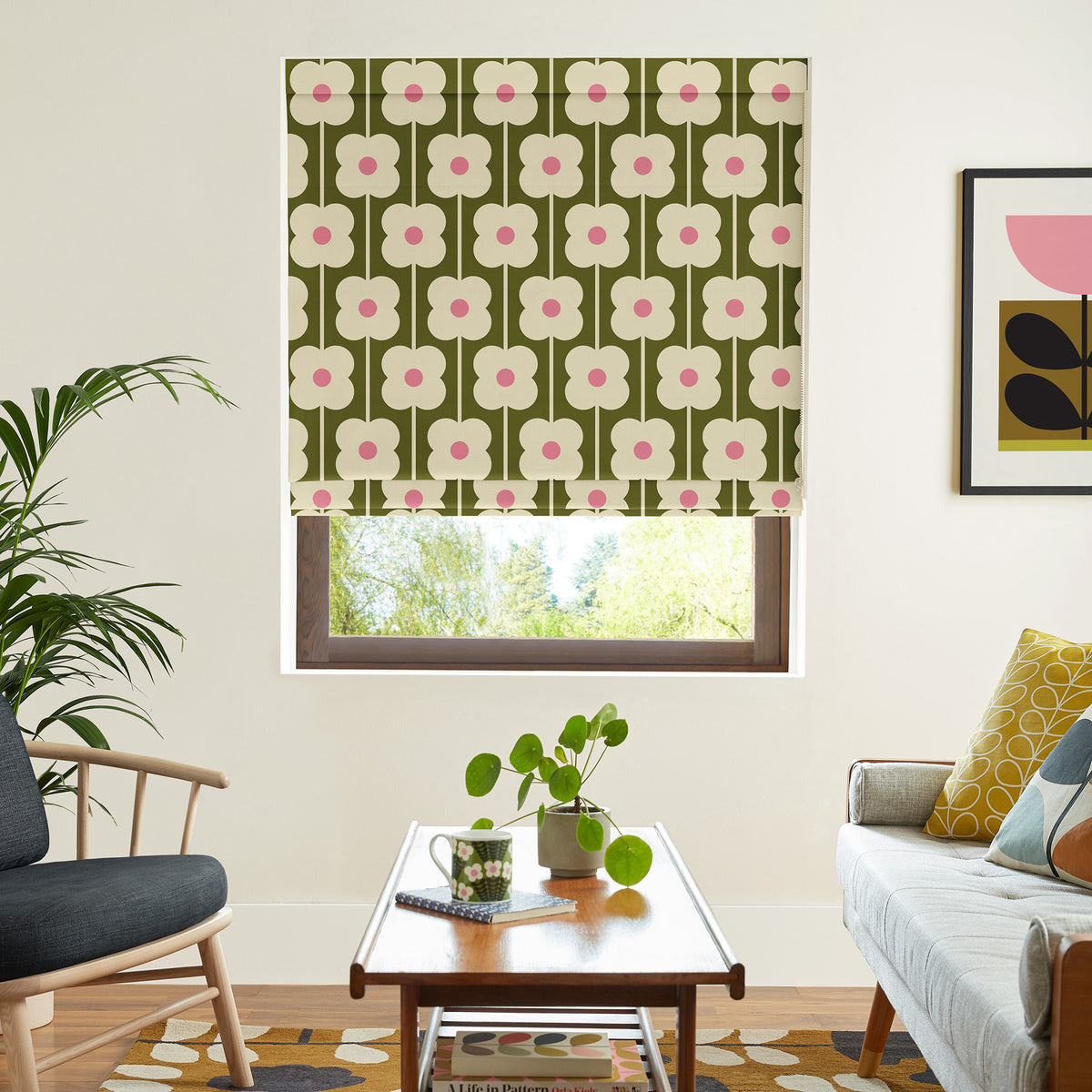 Orla Kiely Abacus Flower Made To Measure Roman Blind Seagrass