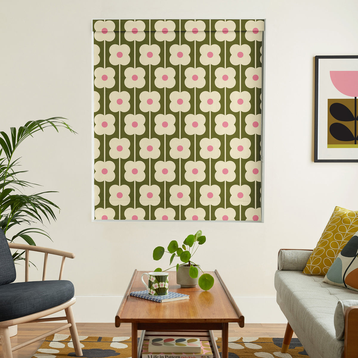 Orla Kiely Abacus Flower Made To Measure Roman Blind Seagrass