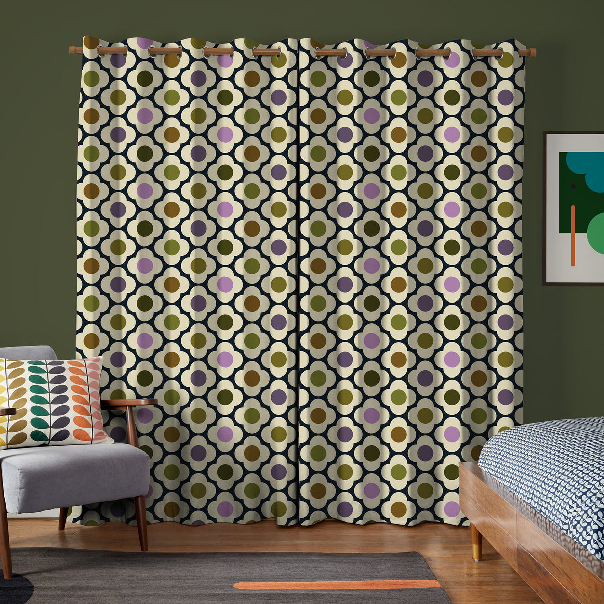 Orla Kiely Spot Flower Made To Measure Curtains Multi Mauve