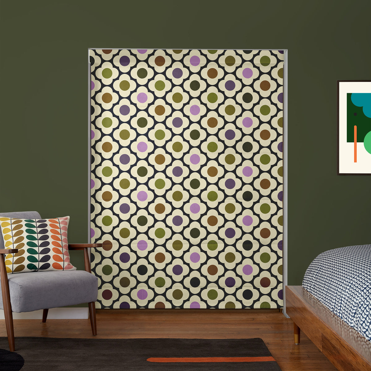 Orla Kiely Spot Flower Made To Measure Roman Blind Multi Mauve