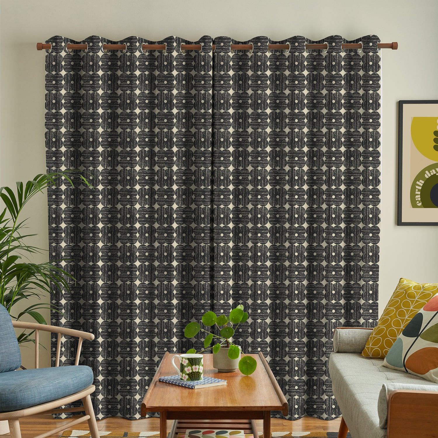 Orla Kiely Textured Flower Made To Measure Curtains Charcoal
