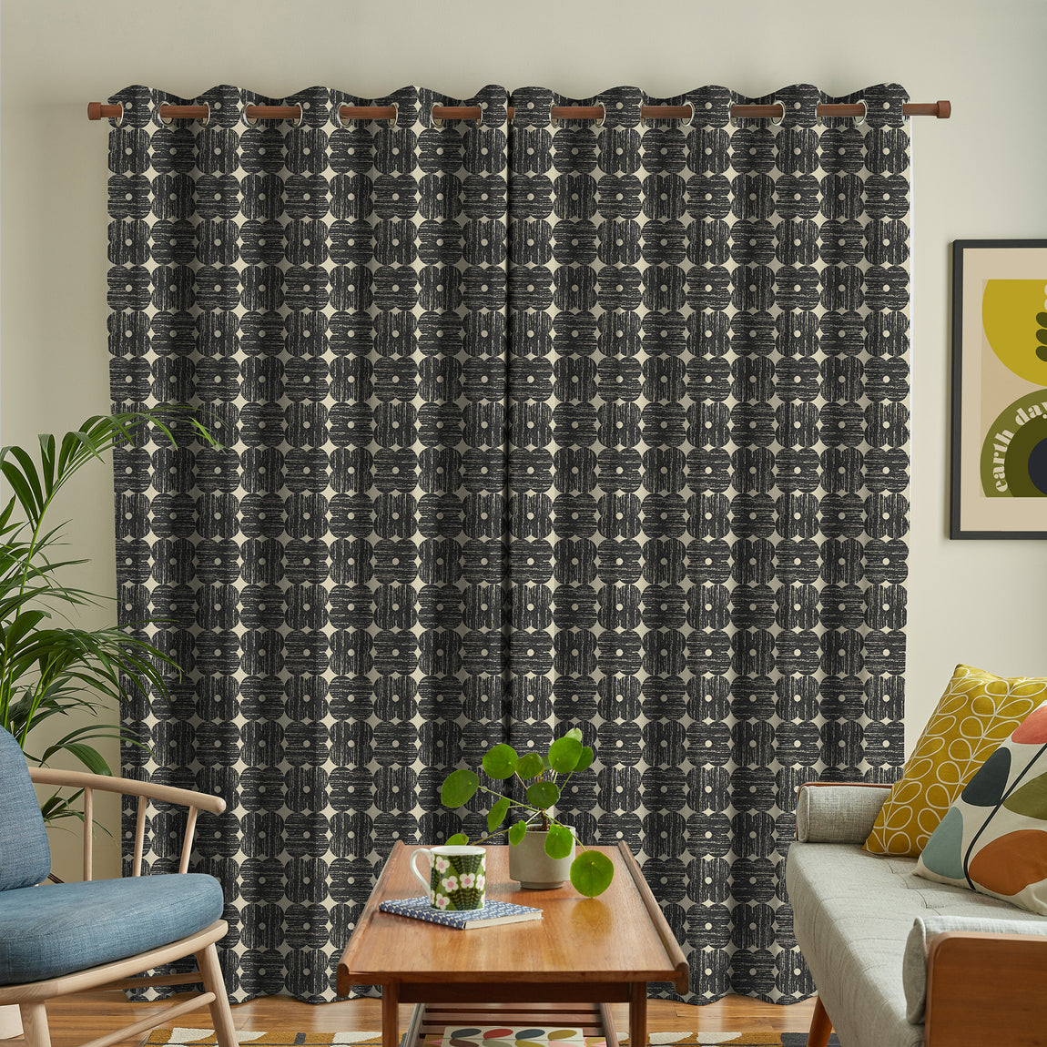 Orla Kiely Textured Flower Made To Measure Curtains Charcoal