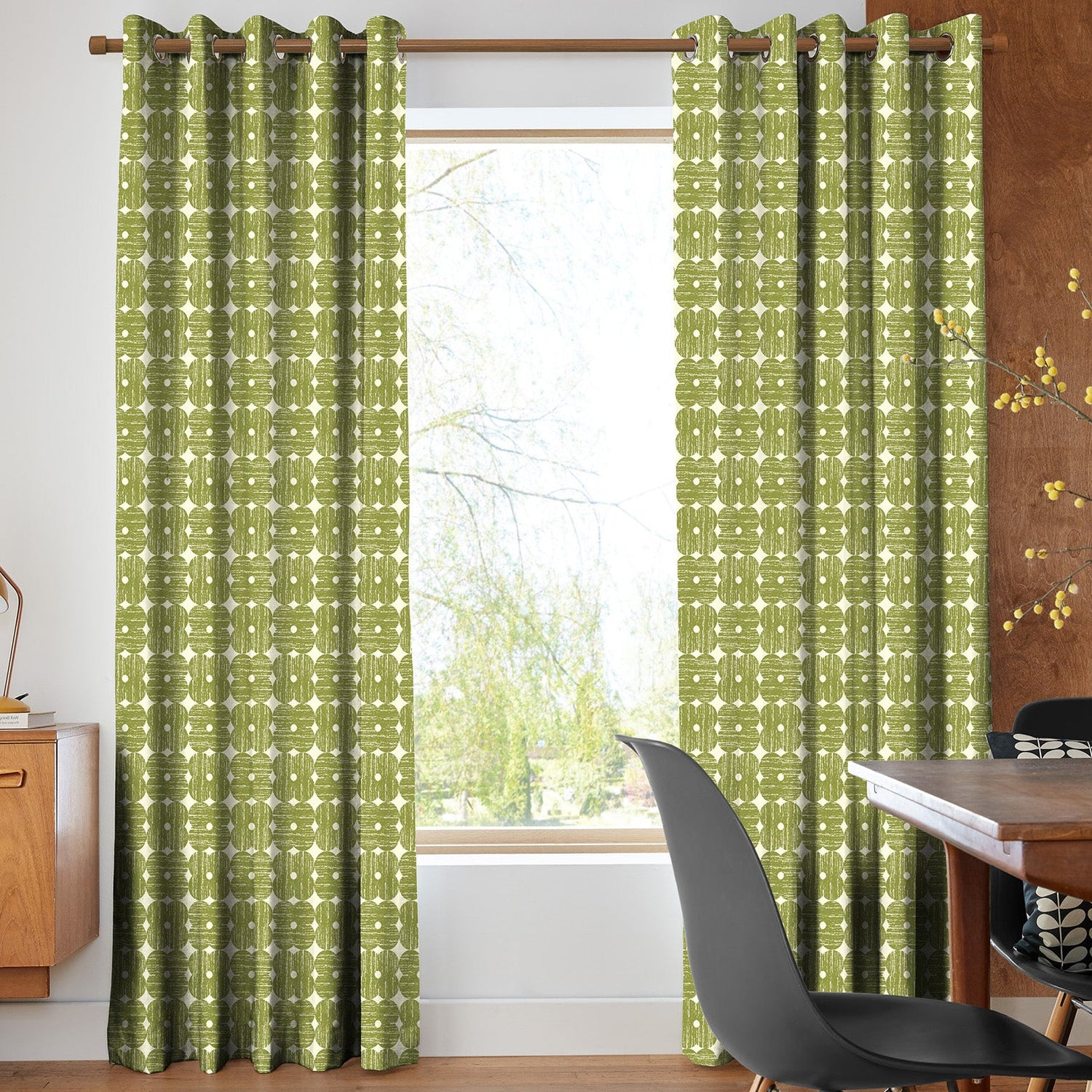 Orla Kiely Textured Flower Made To Measure Curtains Olive
