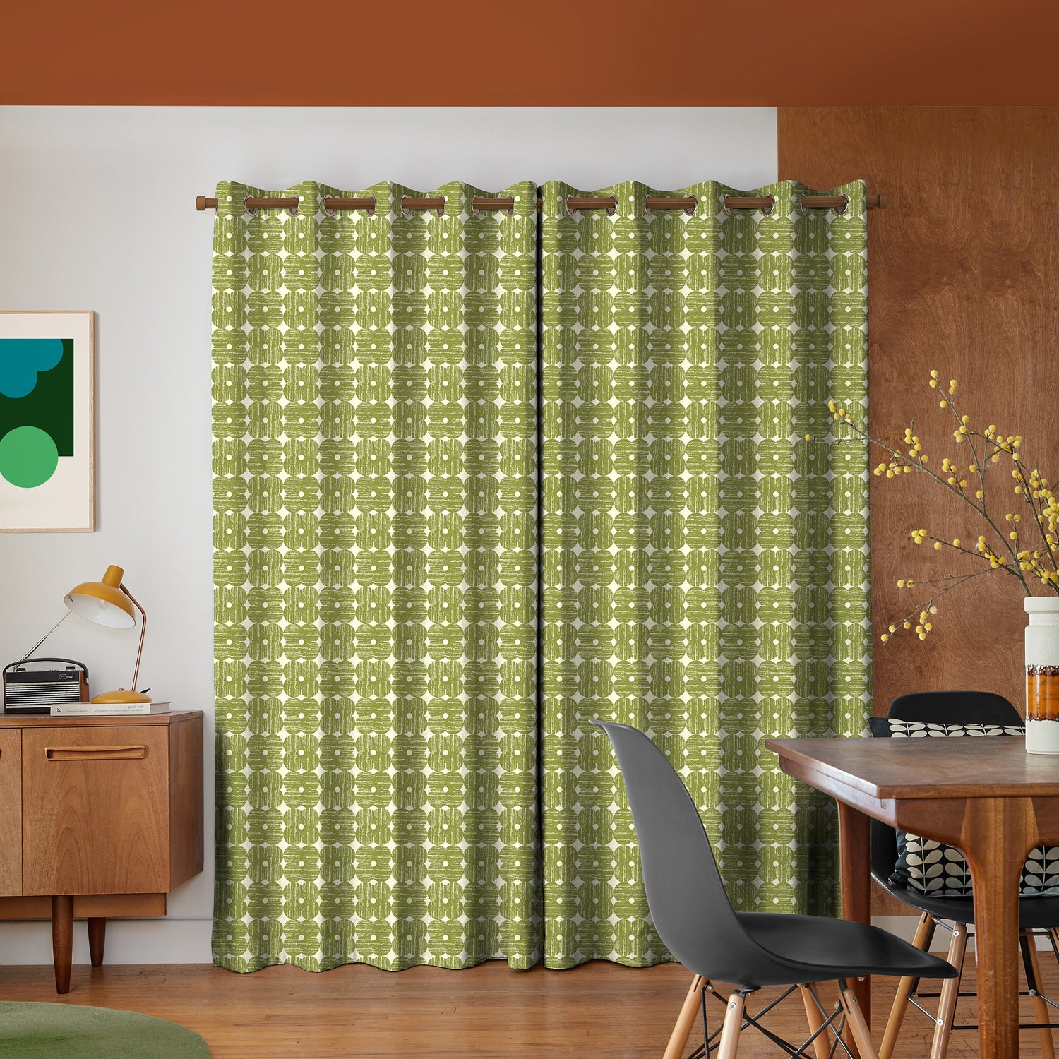 Orla Kiely Textured Flower Made To Measure Curtains Olive