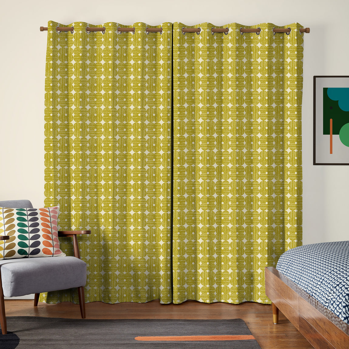 Orla Kiely Textured Flower Made To Measure Curtains Yellow