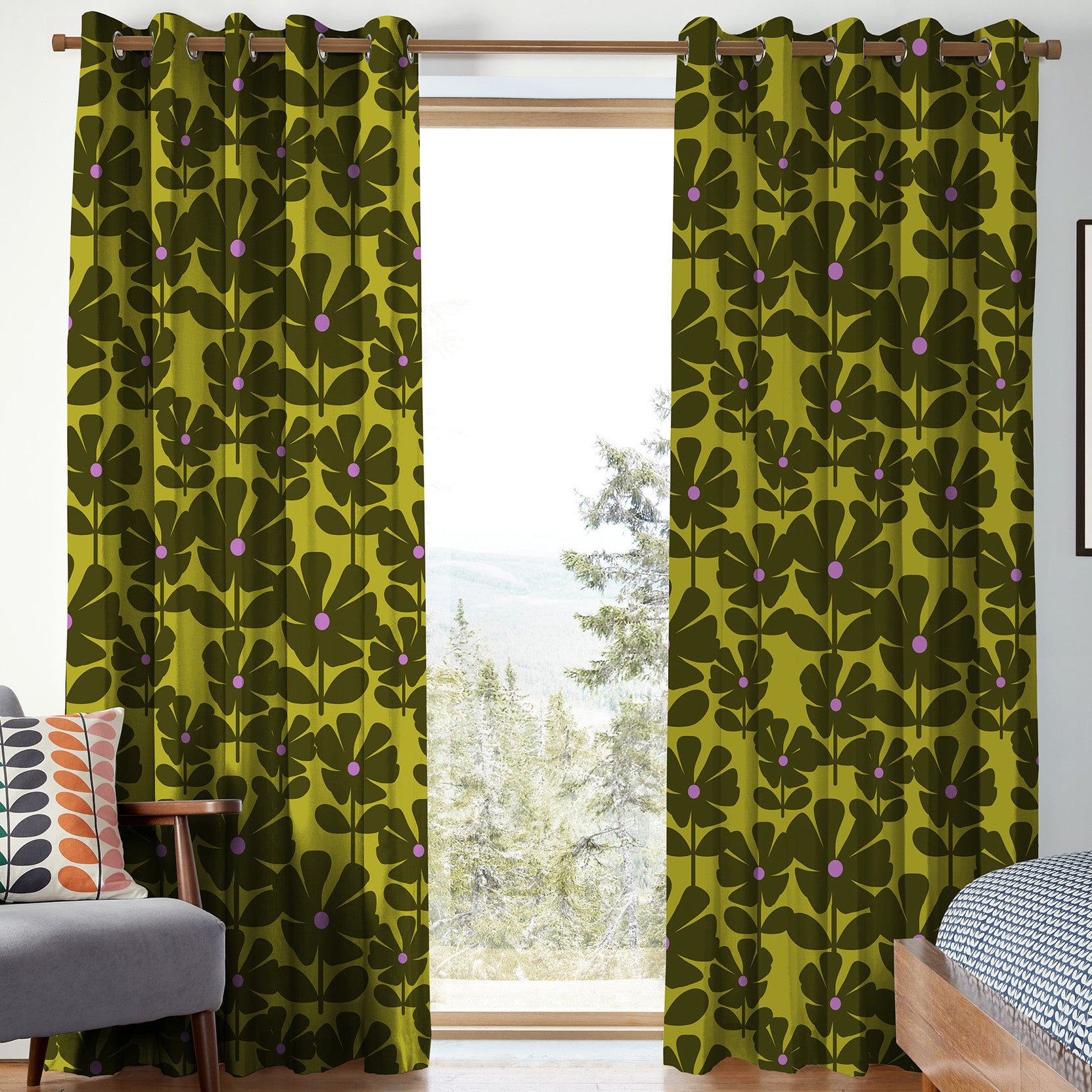 Orla Kiely Wildflower Made To Measure Roman Blind Charteuse