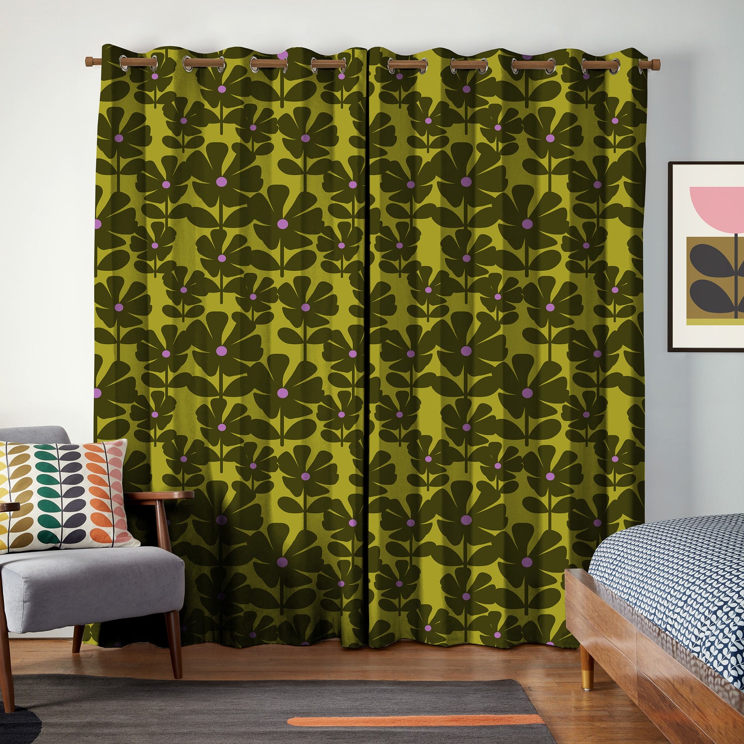 Orla Kiely Wildflower Made To Measure Curtains Charteuse