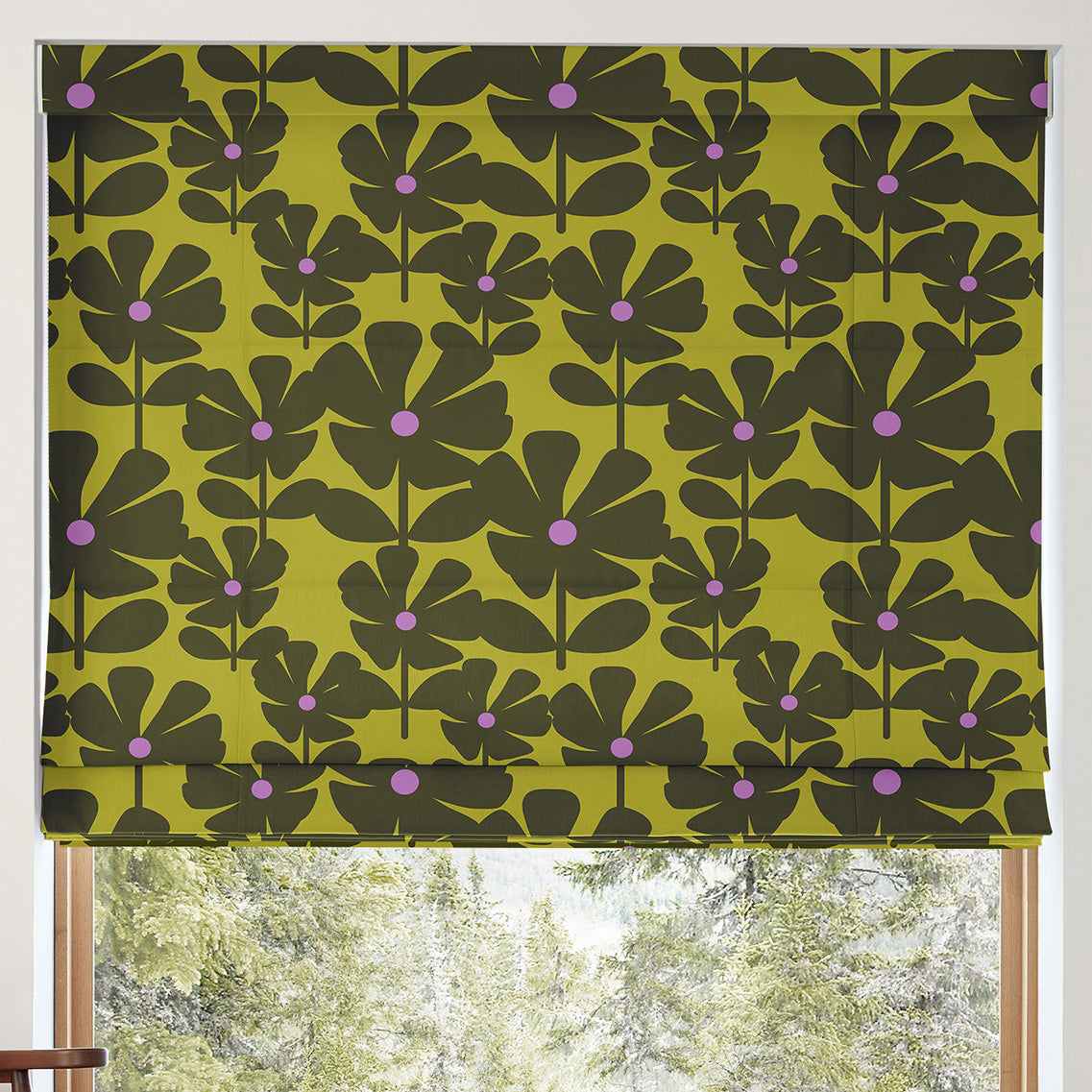 Orla Kiely Wildflower Made To Measure Roman Blind Charteuse