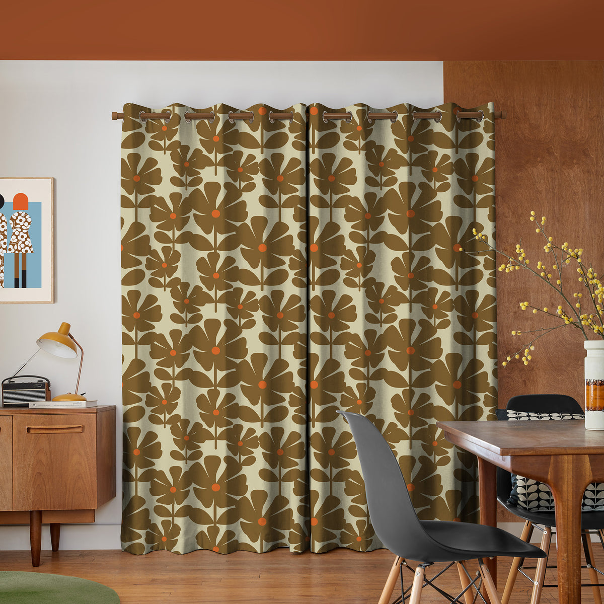 Orla Kiely Wildflower Made To Measure Curtains Coffee
