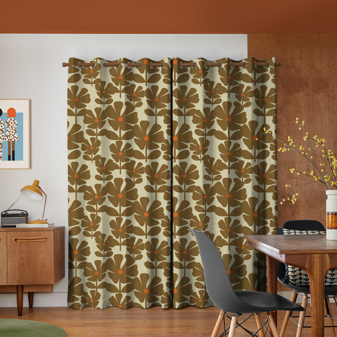 Orla Kiely Wildflower Made To Measure Curtains Coffee