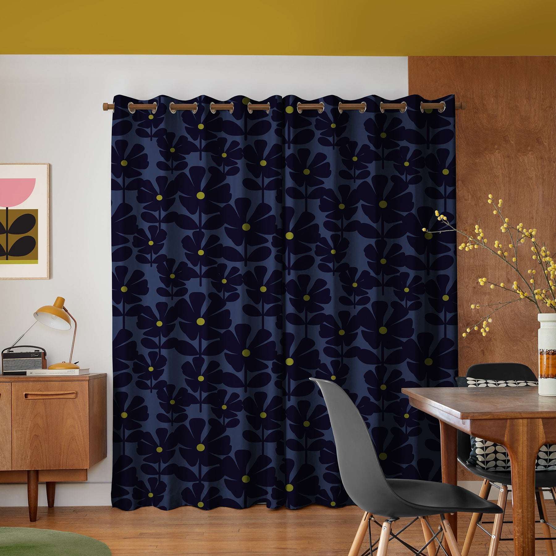 Orla Kiely Wildflower Made To Measure Curtains Indigo