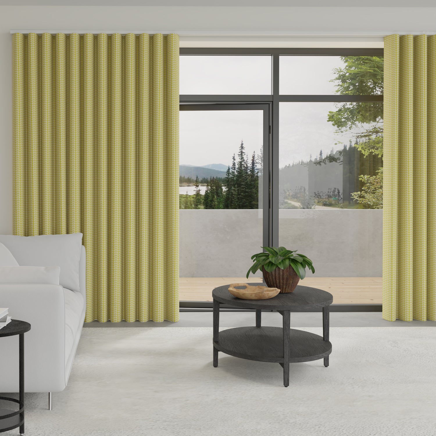 Orla Kiely Tiny Stem Made to Measure Wave Curtain + FREE Track Yellow