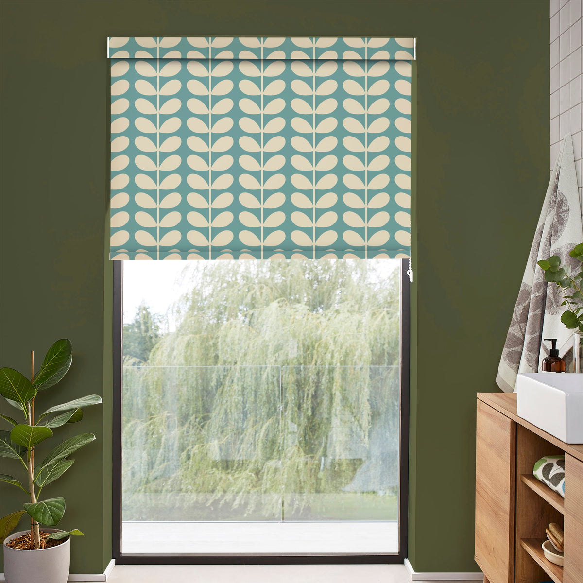 Orla Kiely Solid Stem Made to Measure Blackout Roller Blind Duckegg