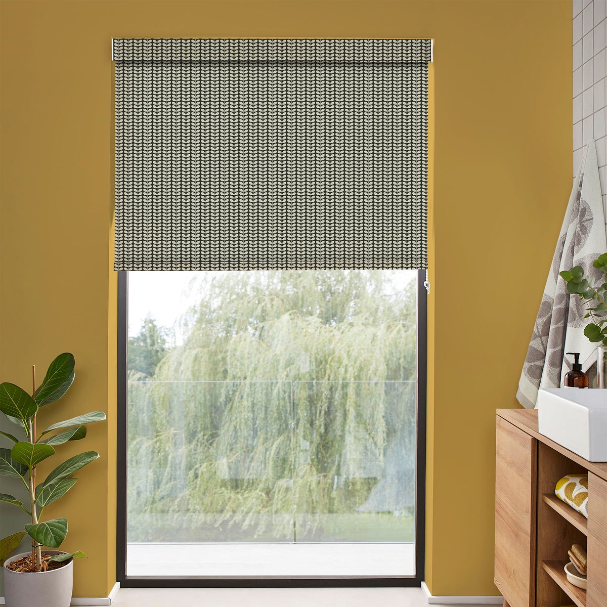 Orla Kiely Tiny Stem Made to Measure Blackout Roller Blind Black