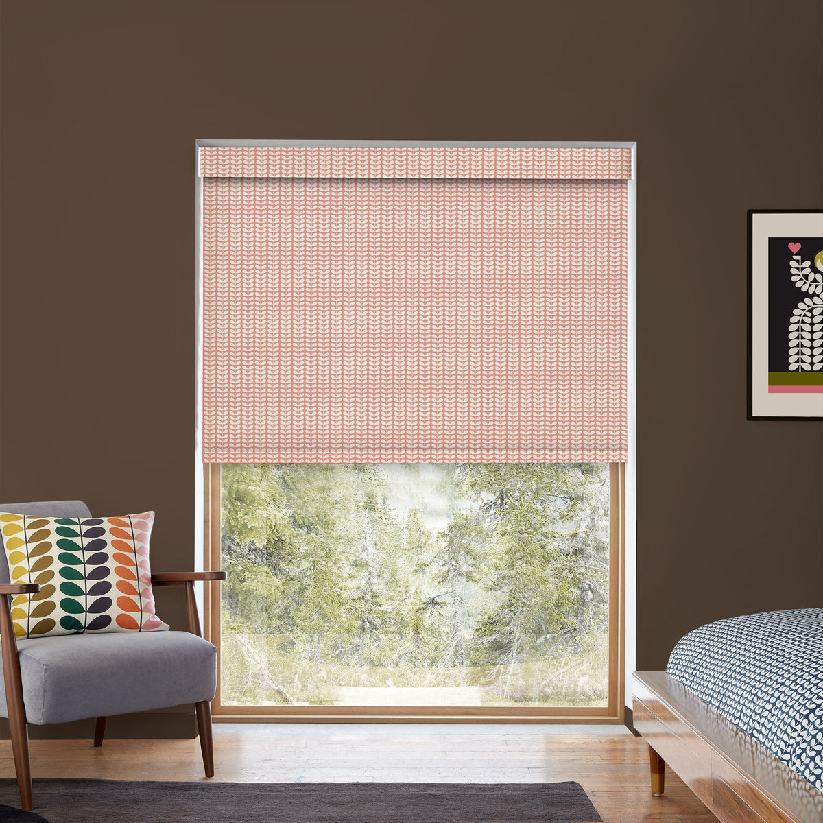 Orla Kiely Tiny Stem Made to Measure Blackout Roller Blind Pink