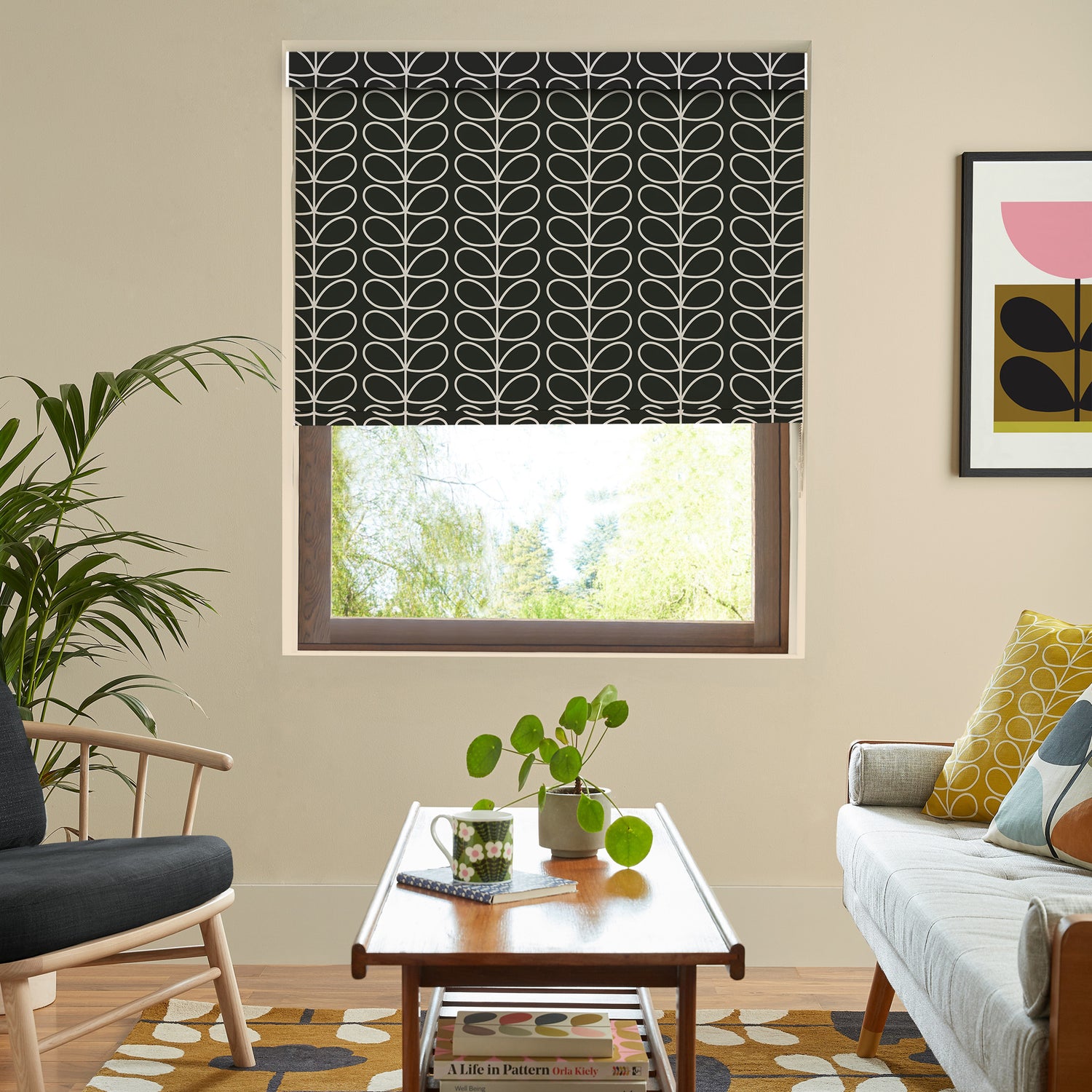 Orla Kiely Linear Stem Made to Measure Blackout Roller Blind Liquorice