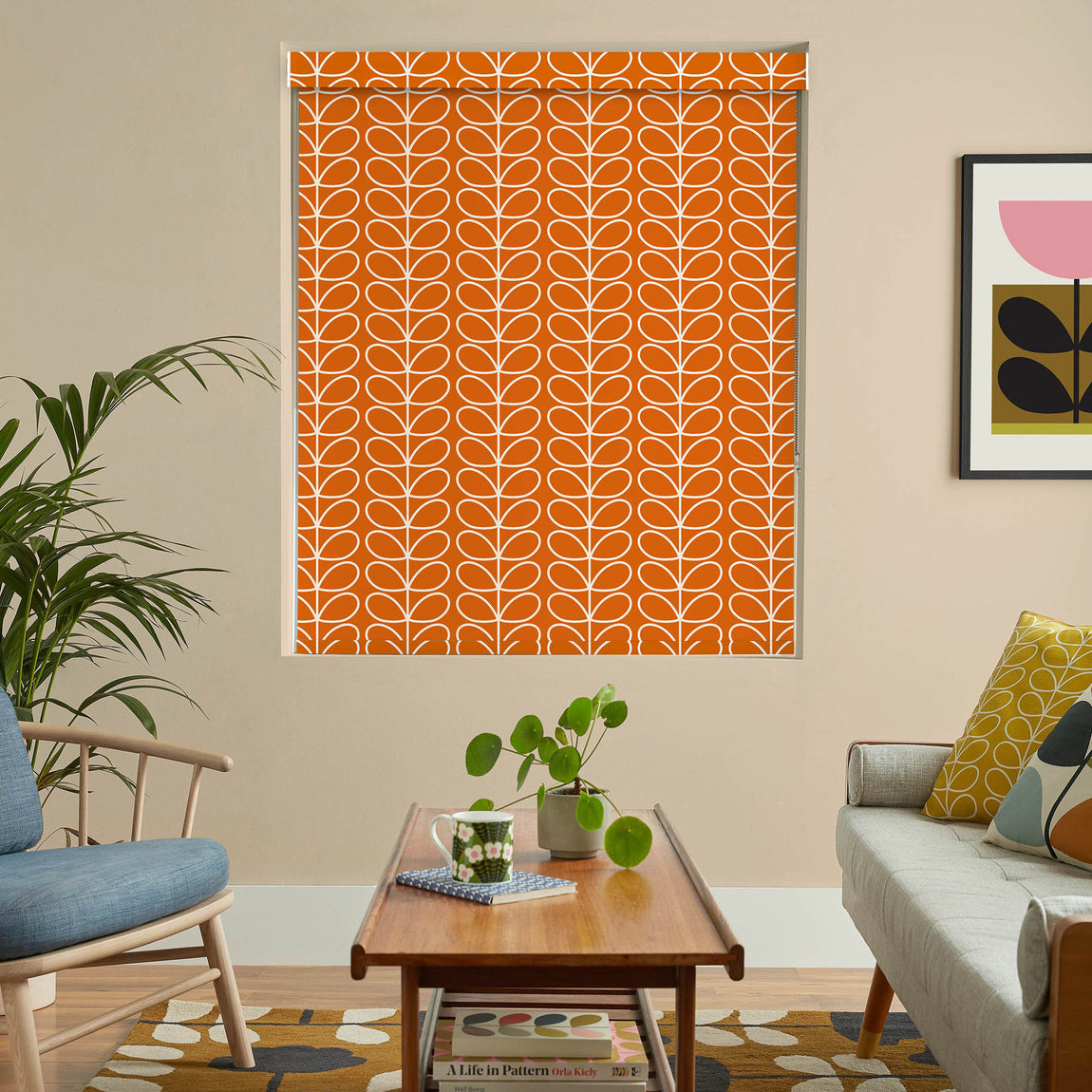 Orla Kiely Linear Stem Made to Measure Blackout Roller Blind Persimmon