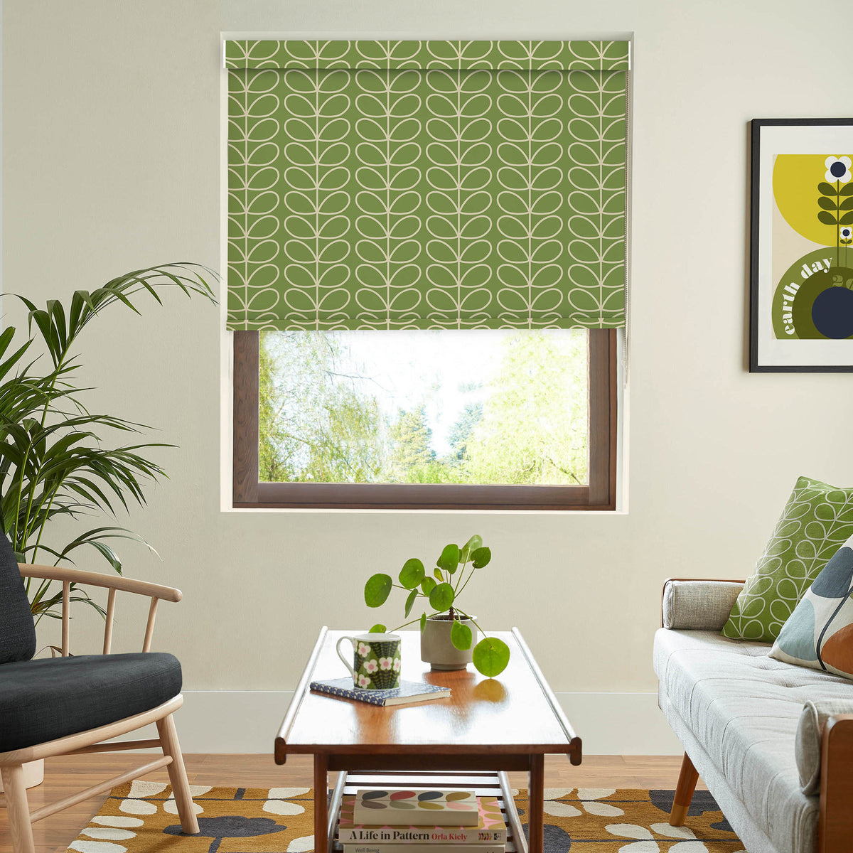 Orla Kiely Linear Stem Made to Measure Blackout Roller Blind Chalky Green