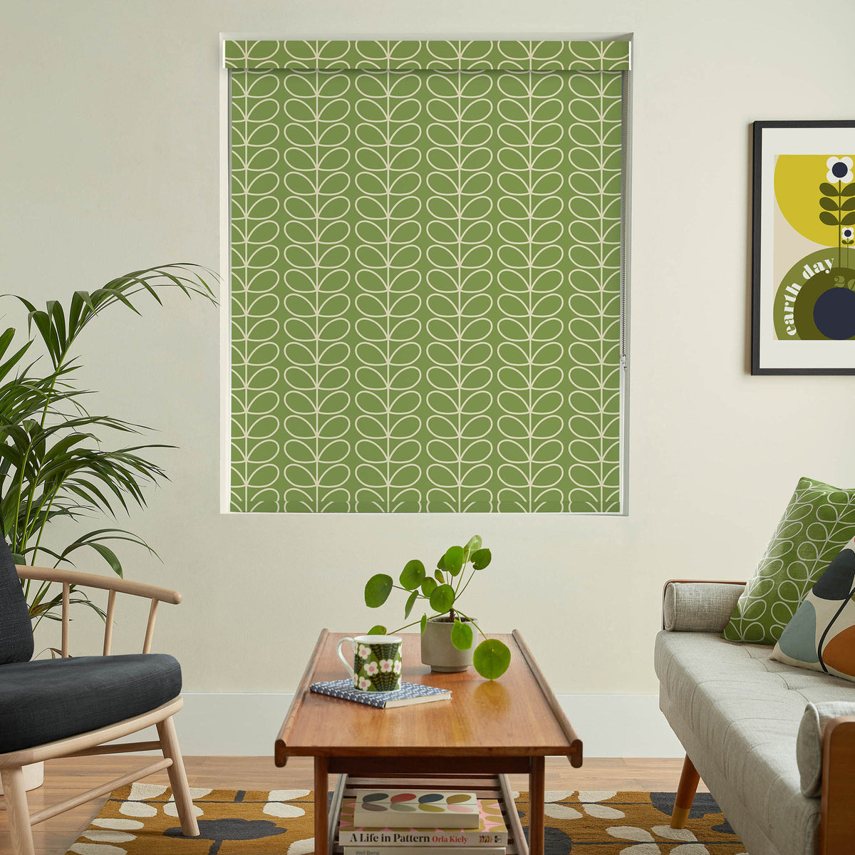 Orla Kiely Linear Stem Translucent Made to Measure Roller Blind Chalky Green