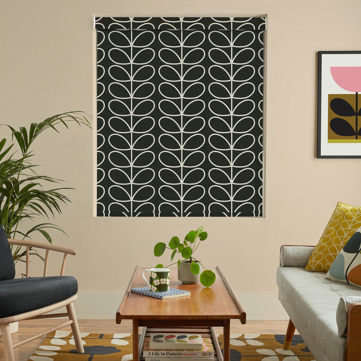 Orla Kiely Jumbo Linear Stem Translucent Made to Measure Roller Blind Liquorice