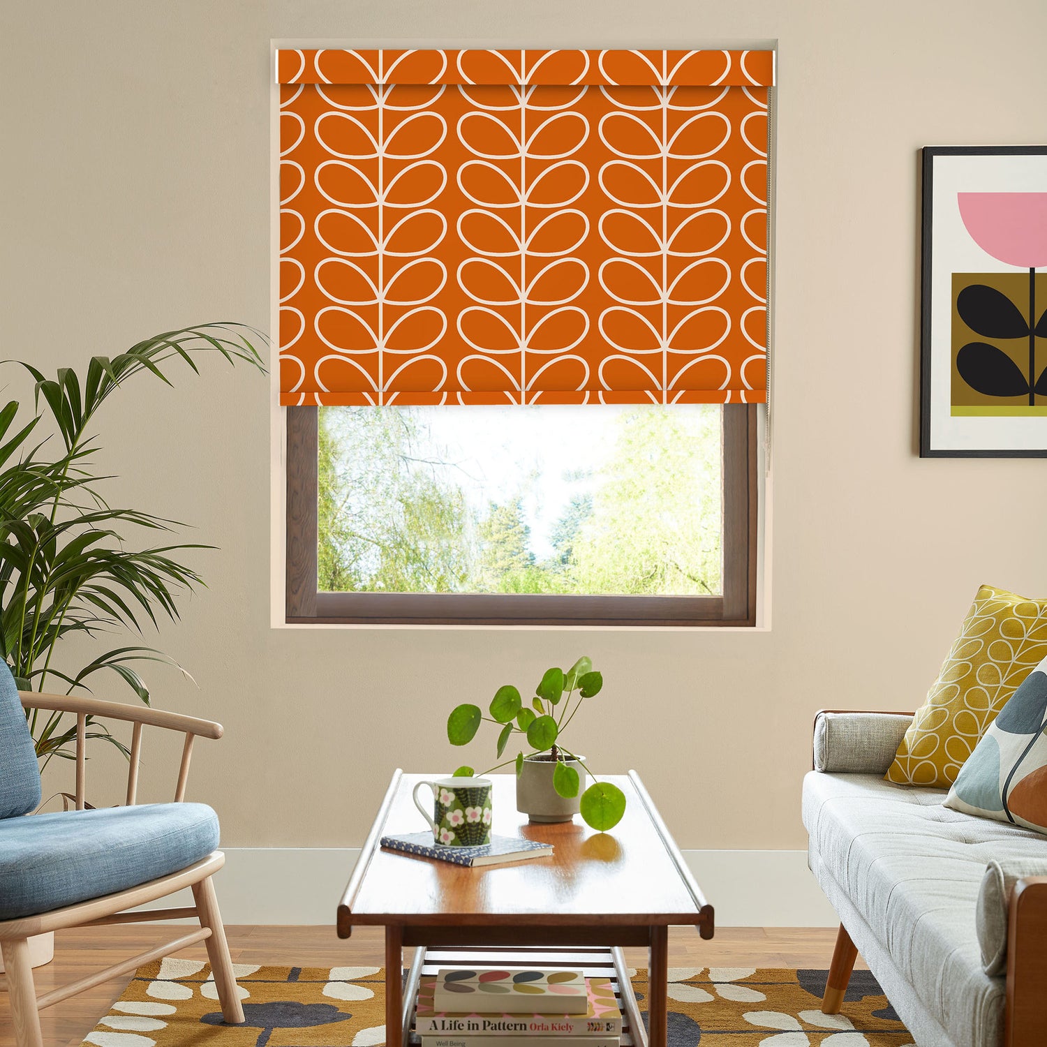 Orla Kiely Jumbo Linear Stem Made to Measure Blackout Roller Blind Persimmon