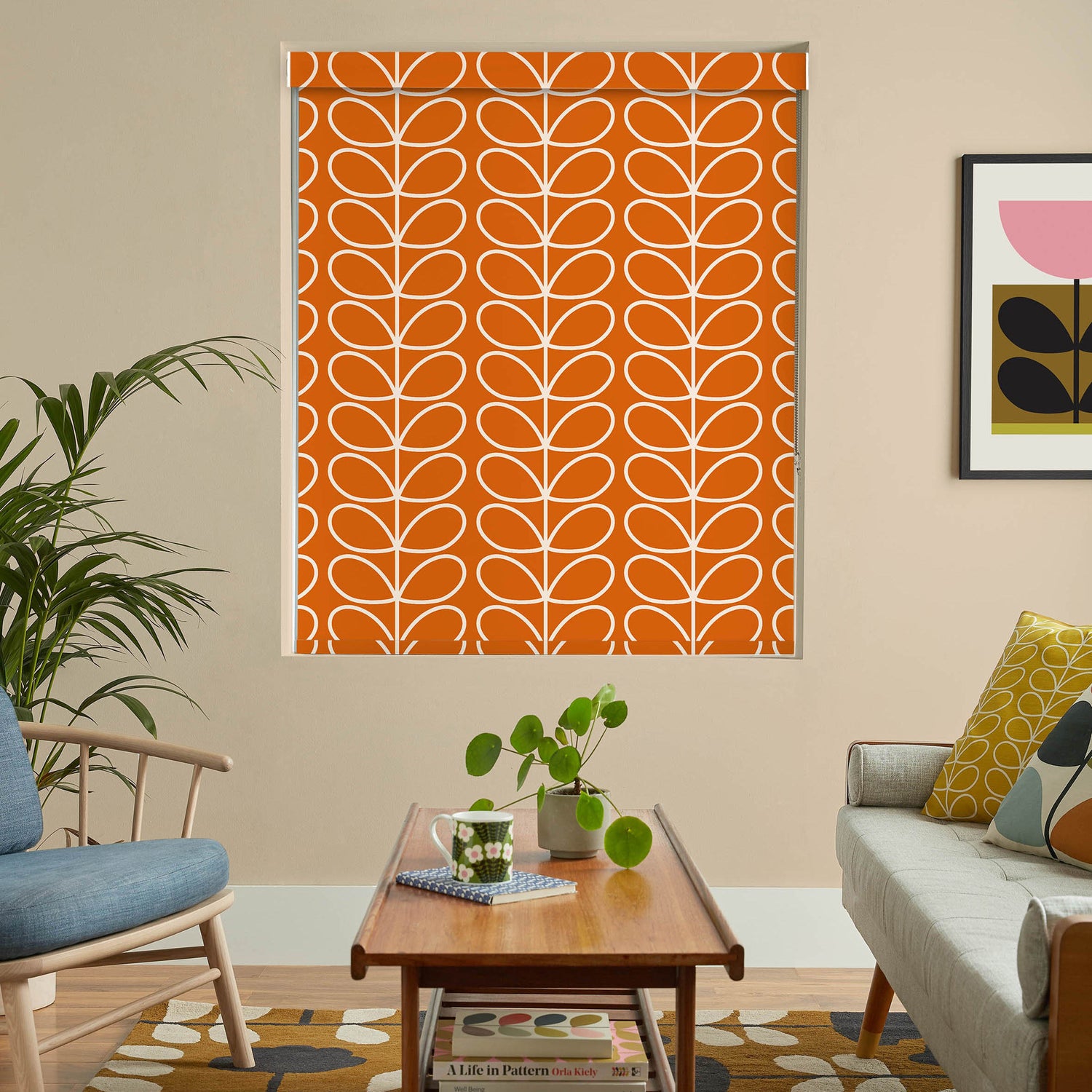 Orla Kiely Jumbo Linear Stem Made to Measure Blackout Roller Blind Persimmon
