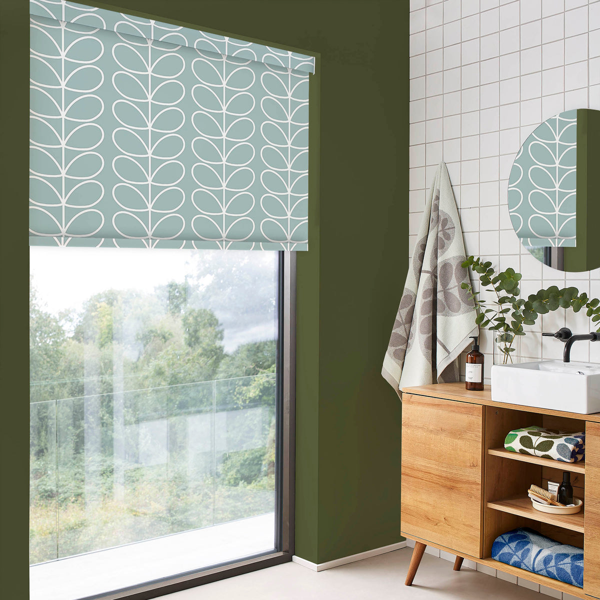 Orla Kiely Jumbo Linear Stem Translucent Made to Measure Roller Blind Aqua