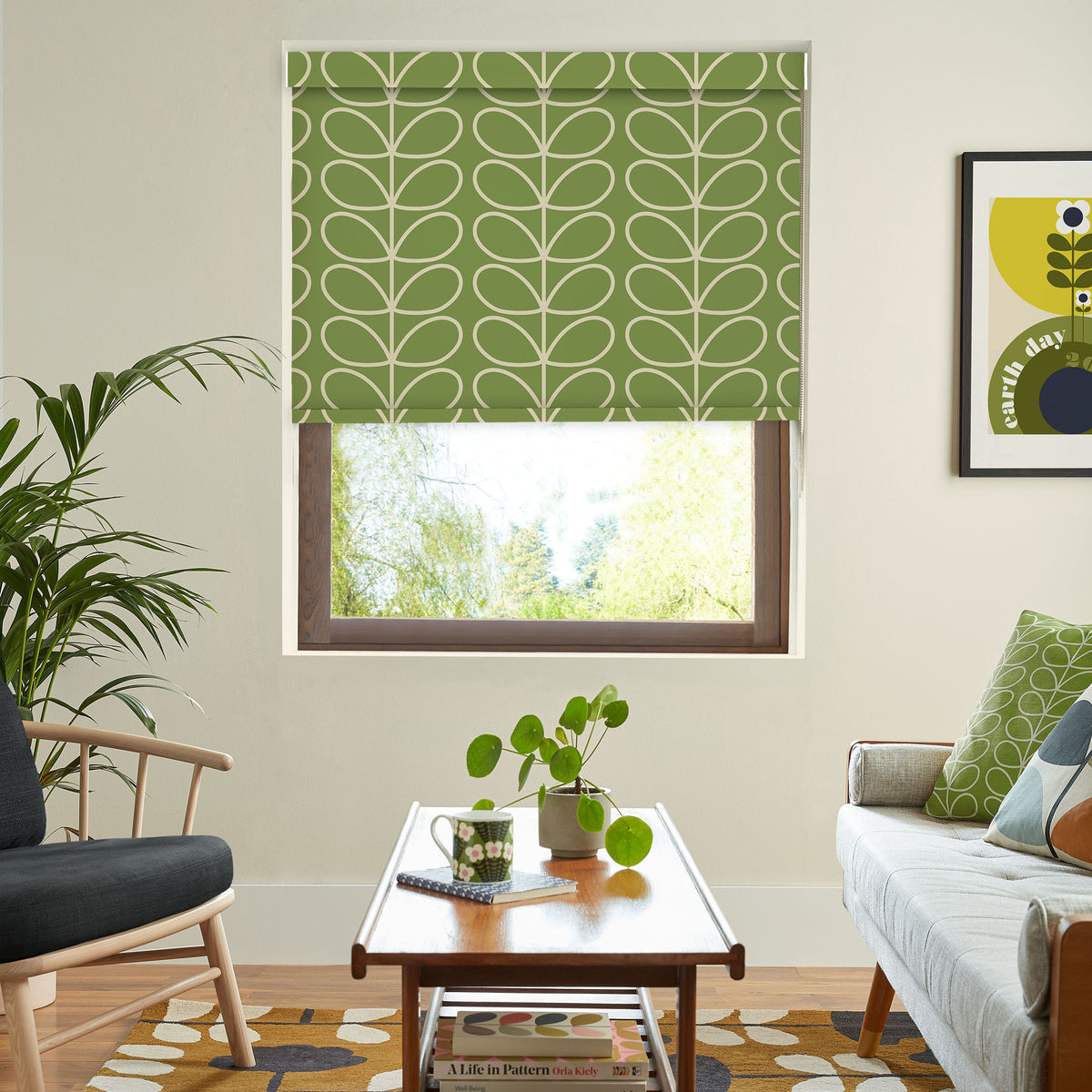 Orla Kiely Jumbo Linear Stem Translucent Made to Measure Roller Blind Chalky Green