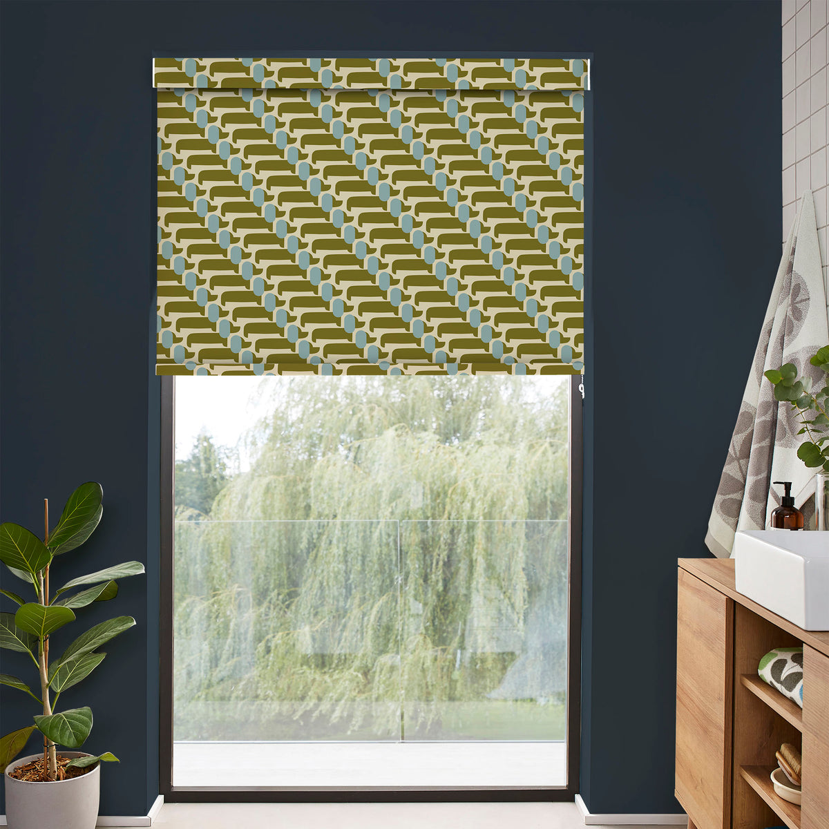 Orla Kiely Dog Show Made to Measure Blackout Roller Blind Seagrass