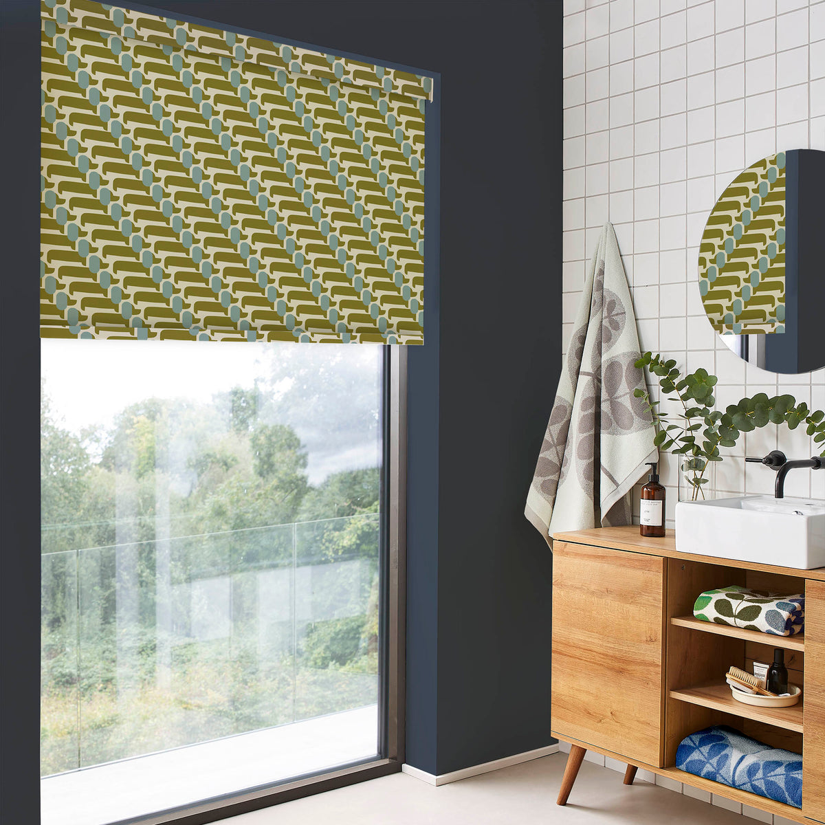 Orla Kiely Dog Show Made to Measure Blackout Roller Blind Seagrass