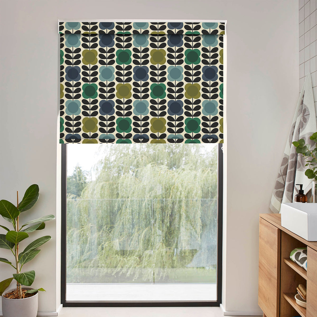 Orla Kiely Spot Flower Stem Translucent Made to Measure Roller Blind Blue Green