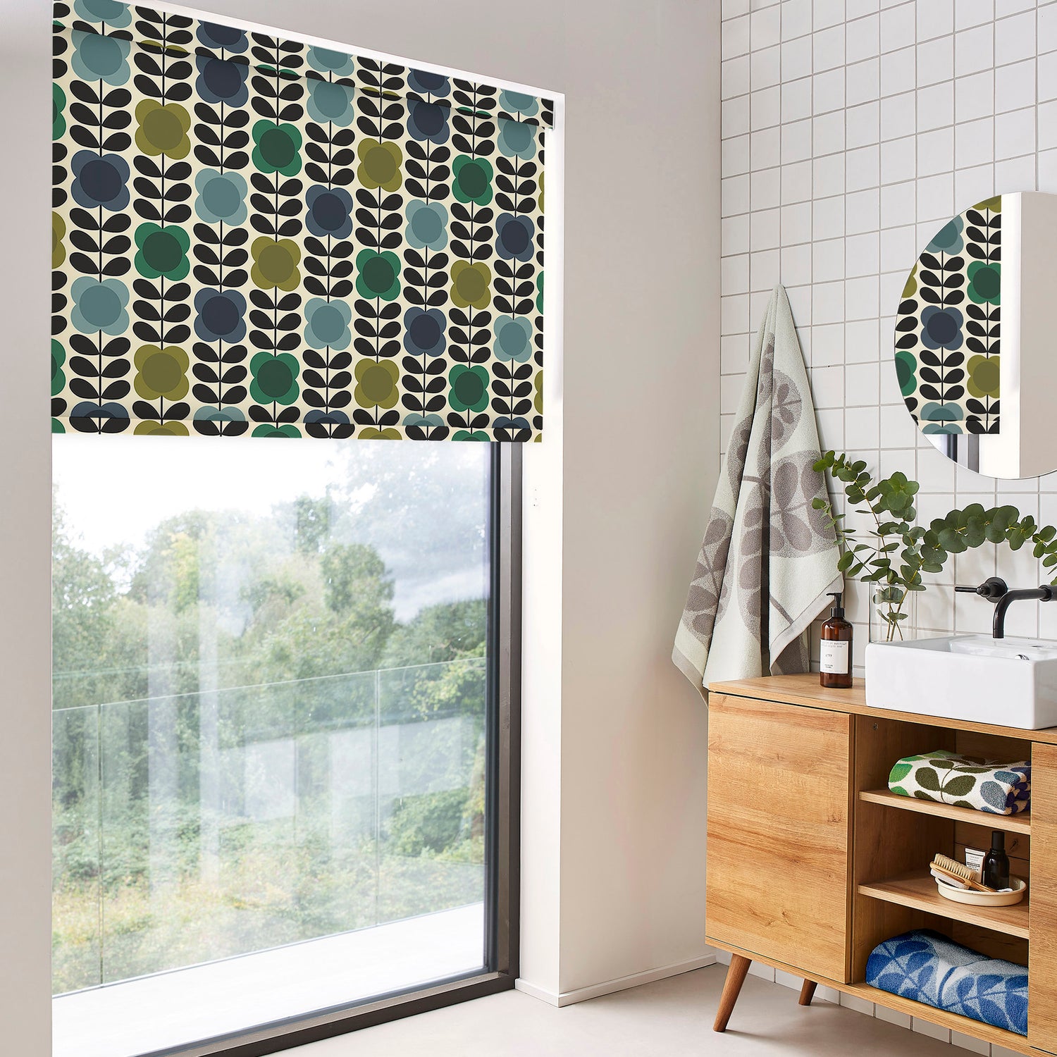 Orla Kiely Spot Flower Stem Made to Measure Blackout Roller Blind Blue Green
