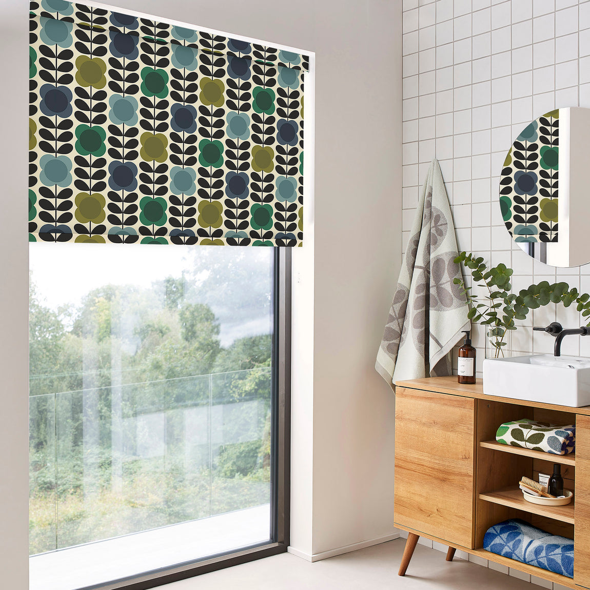 Orla Kiely Spot Flower Stem Made to Measure Blackout Roller Blind Blue Green