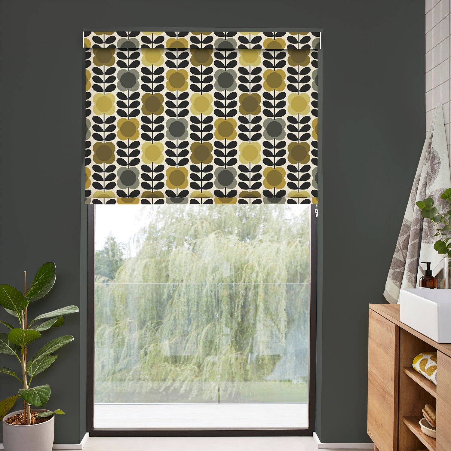 Orla Kiely Spot Flower Stem Translucent Made to Measure Roller Blind Yellow Grey