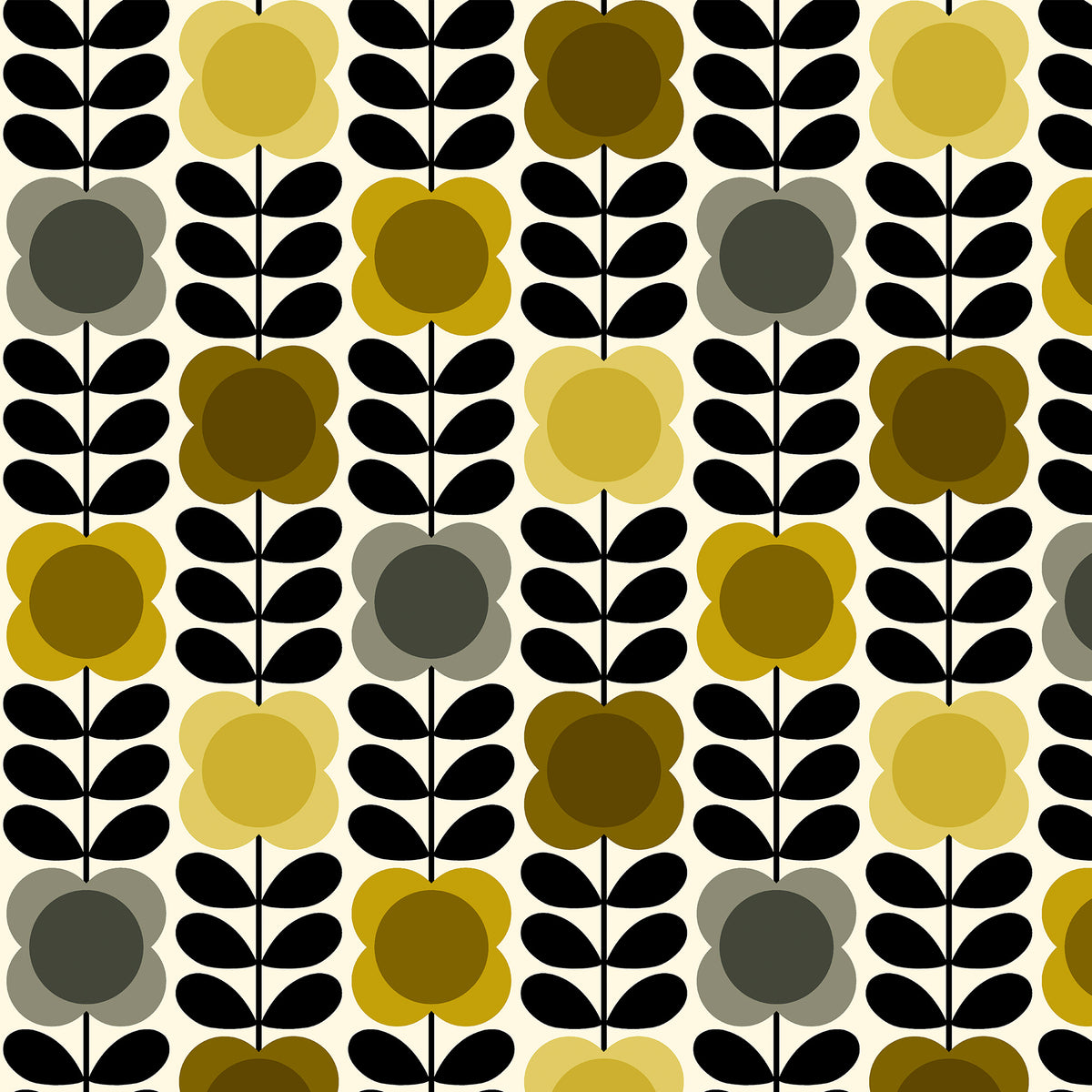 Orla Kiely Spot Flower Stem Made to Measure Blackout Roller Blind Yellow Grey