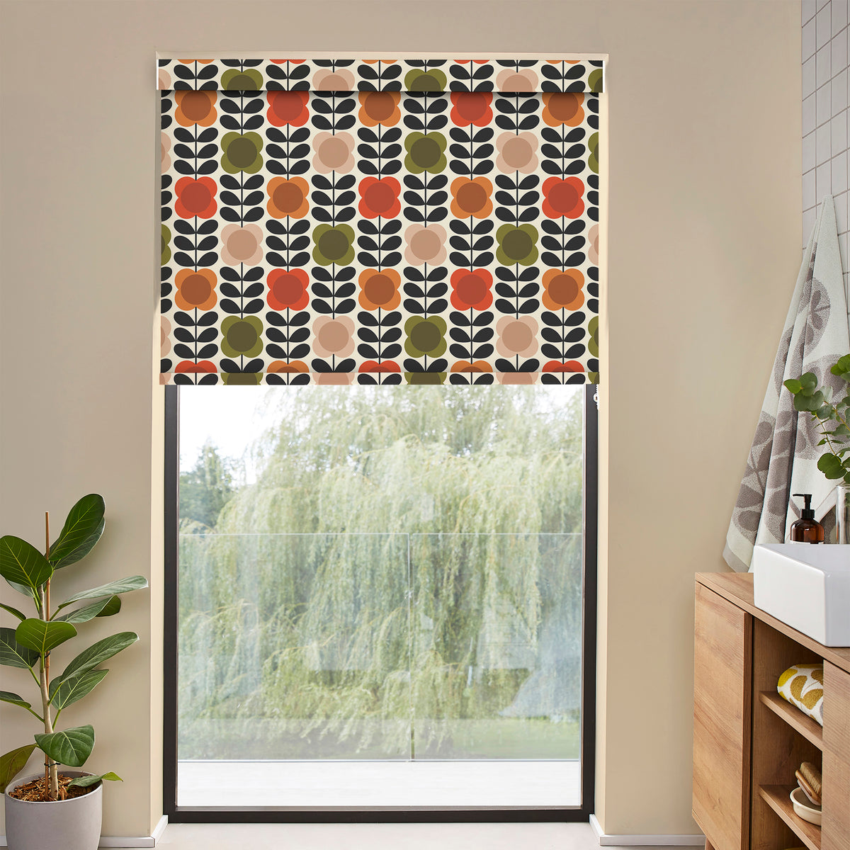 Orla Kiely Spot Flower Stem Made to Measure Blackout Roller Blind Tomato Pink
