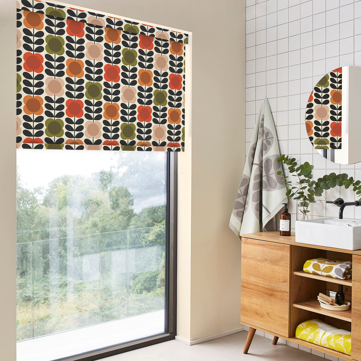 Orla Kiely Spot Flower Stem Made to Measure Blackout Roller Blind Tomato Pink