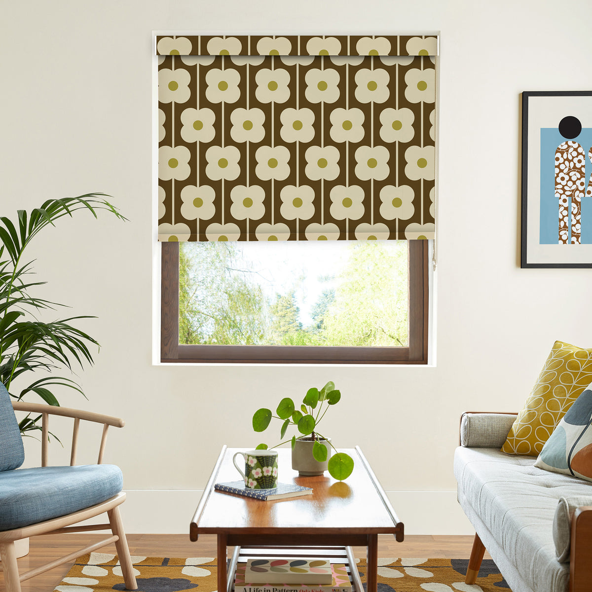 Orla Kiely Abacus Flower Blackout Made To Measure Roller Blind Conker