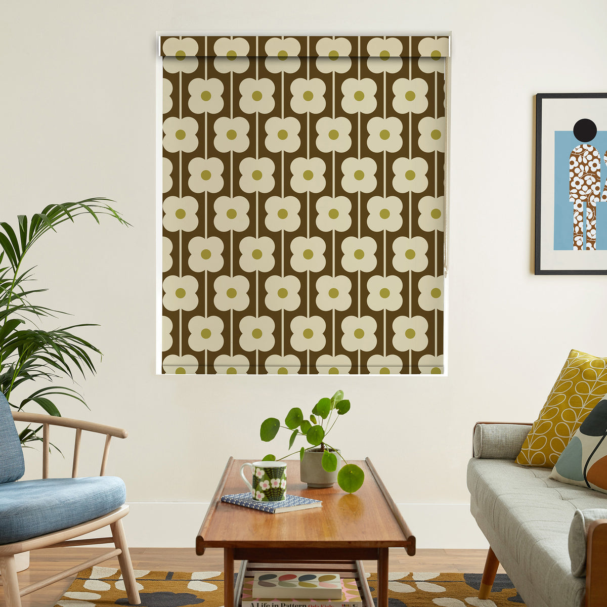 Orla Kiely Abacus Flower Blackout Made To Measure Roller Blind Conker