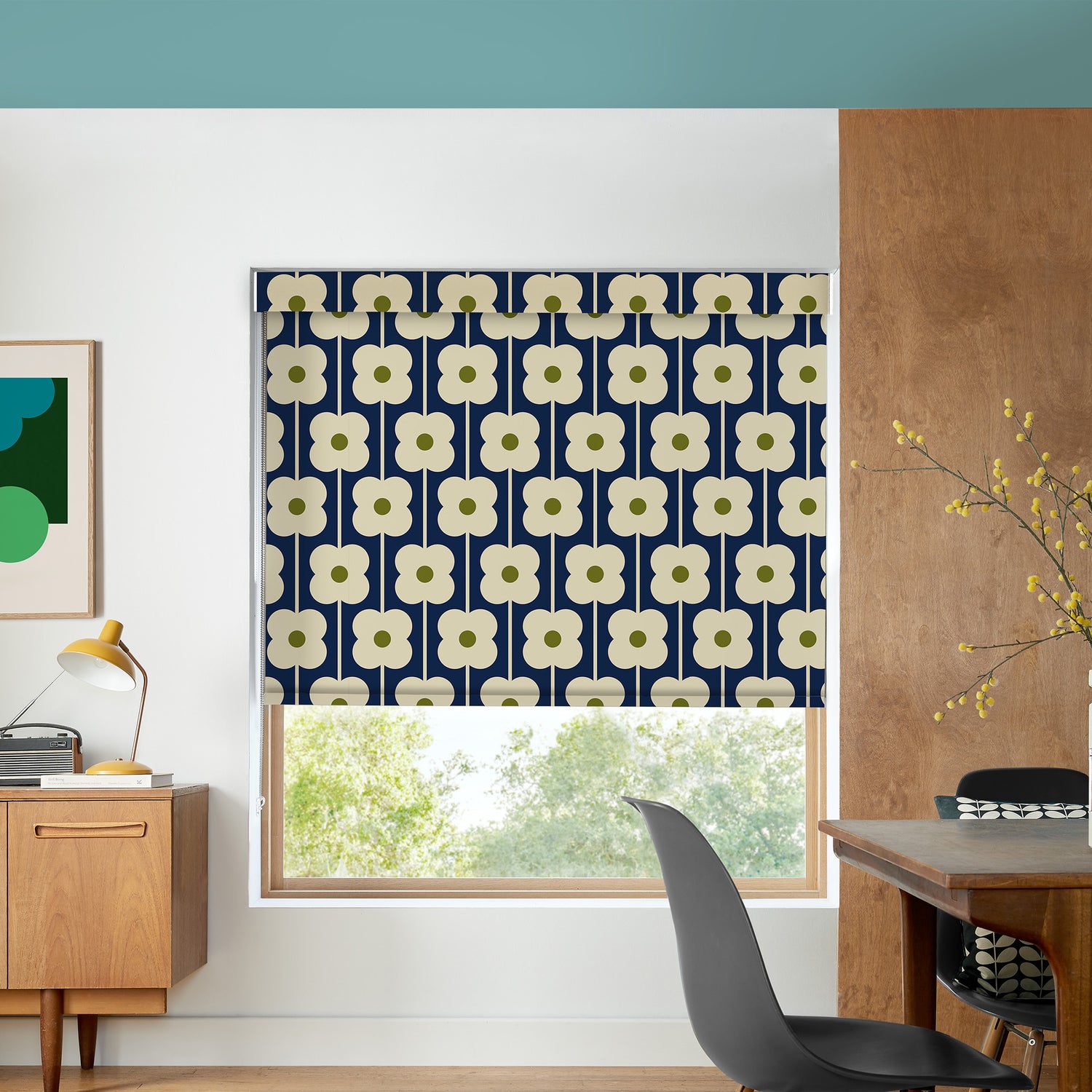 Orla Kiely Abacus Flower Blackout Made To Measure Roller Blind Navy