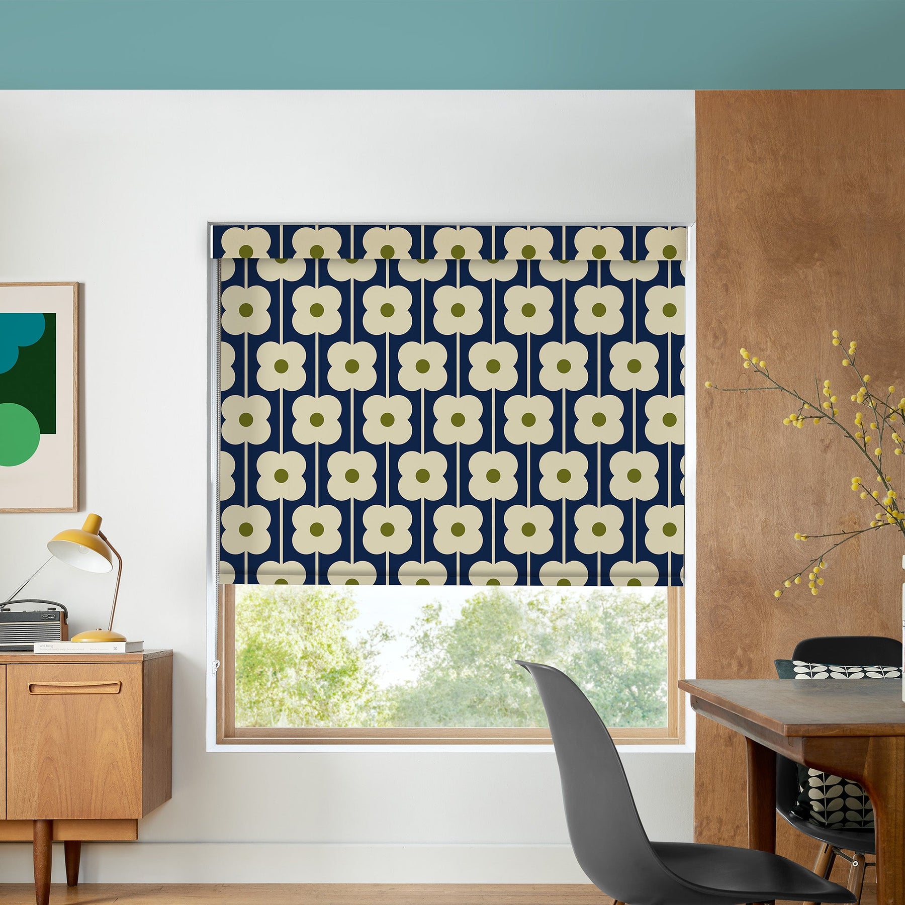 Orla Kiely Abacus Flower Translucent Made To Measure Roller Blind Navy