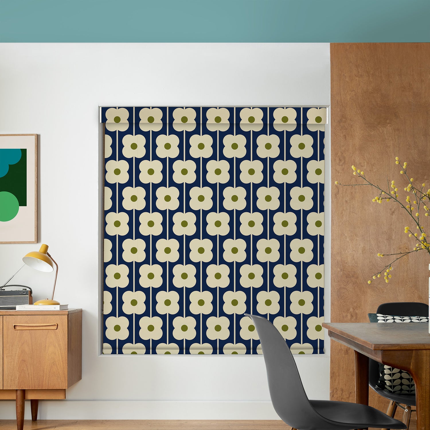 Orla Kiely Abacus Flower Blackout Made To Measure Roller Blind Navy