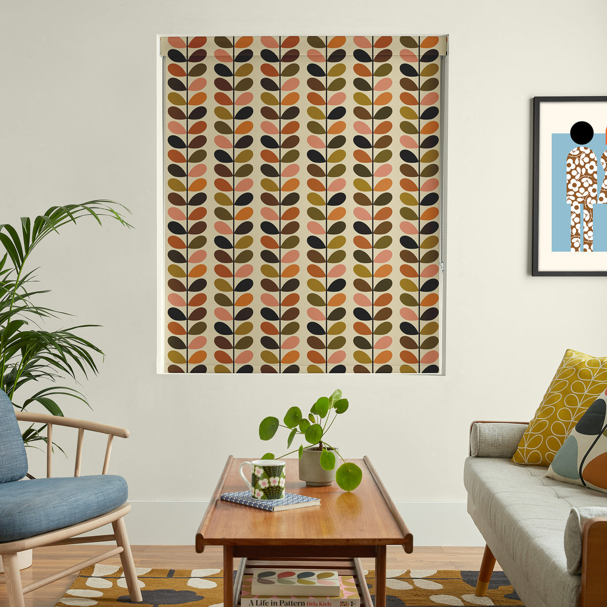 Orla Kiely Multi Stem Blackout Made To Measure Roller Blind Auburn Orange