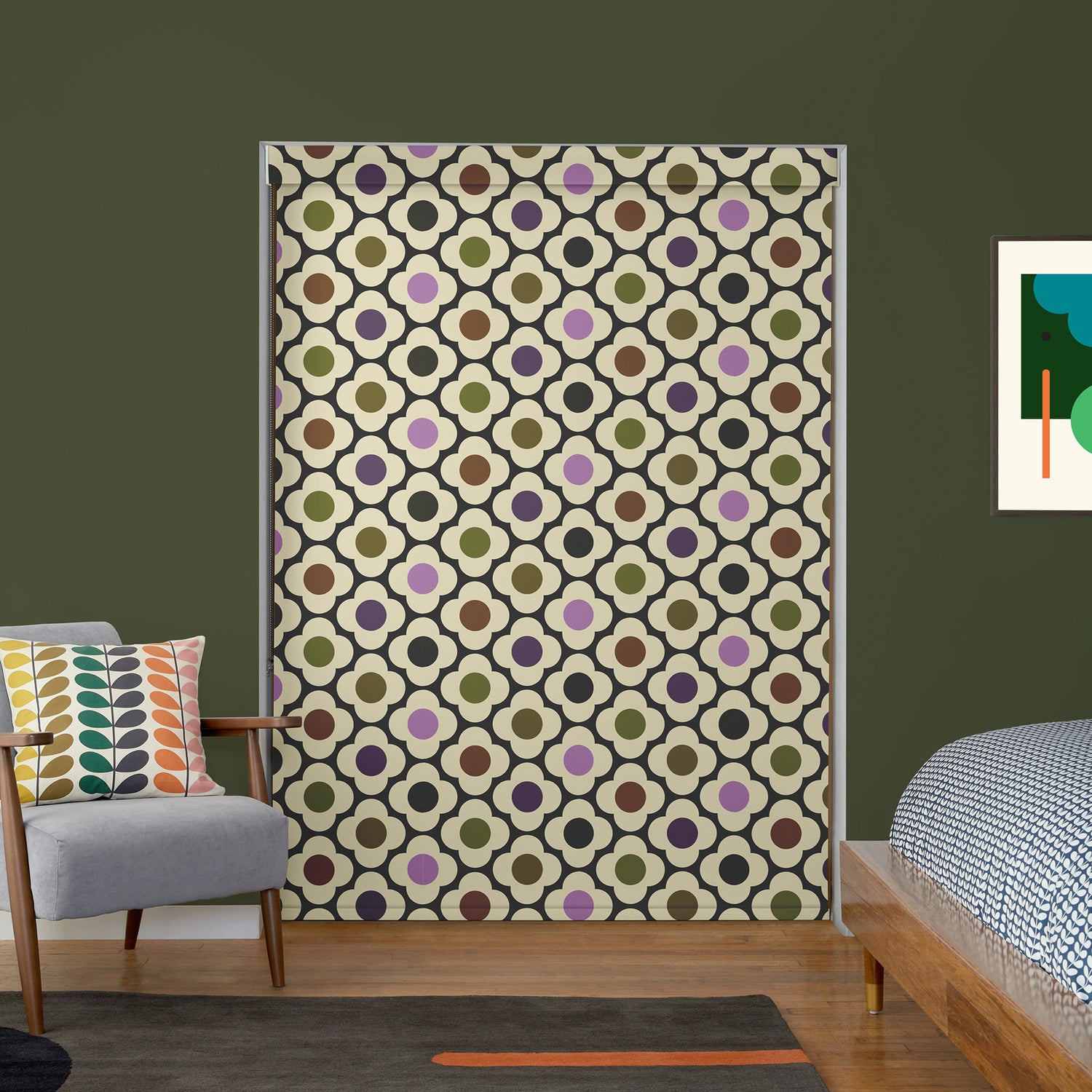Orla Kiely Spot Flower Blackout Made To Measure Roller Blind Multi Mauve