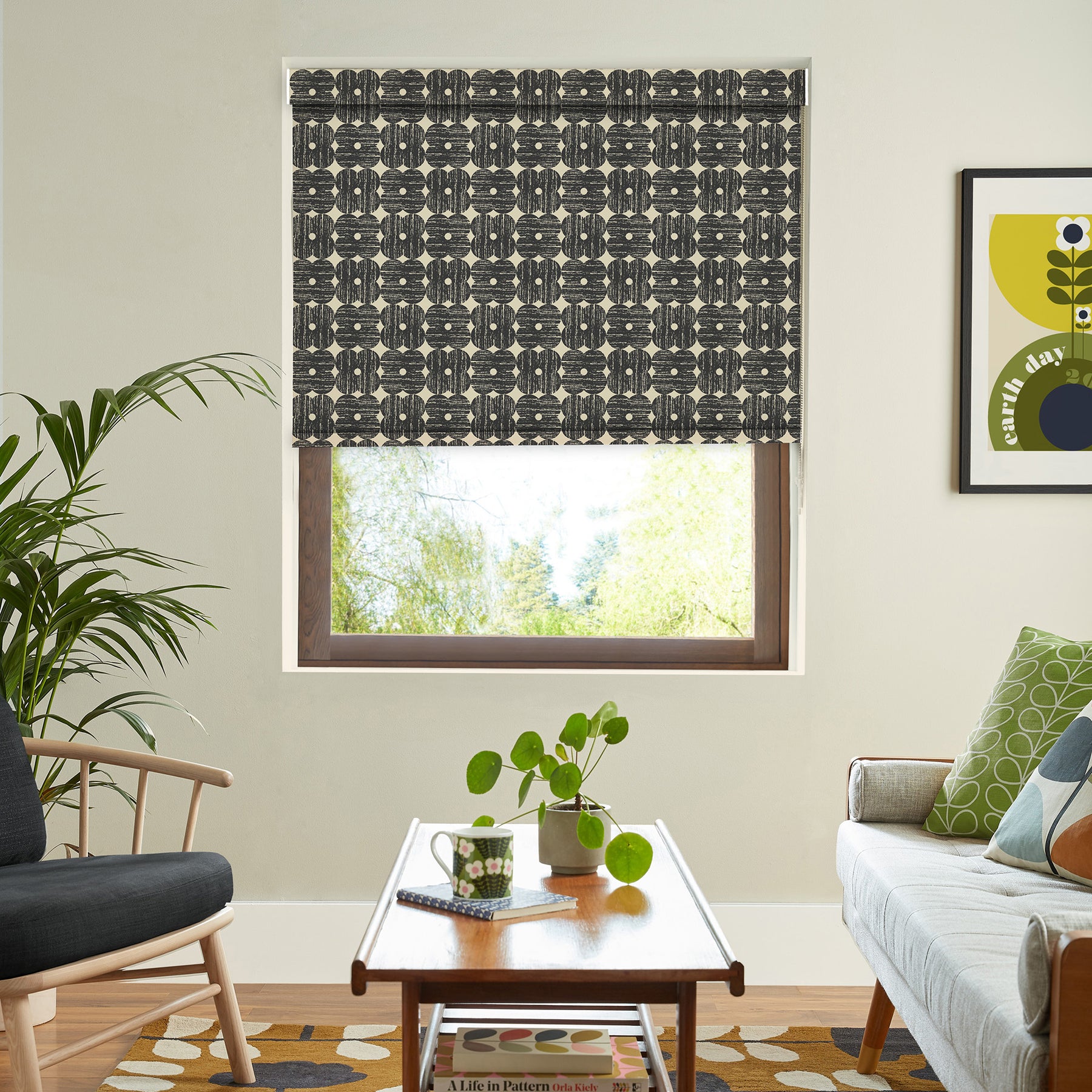 Orla Kiely Textured Flower Blackout Made To Measure Roller Blind Charcoal